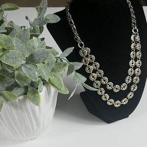 Fashion jewelry, two strand silver necklace.